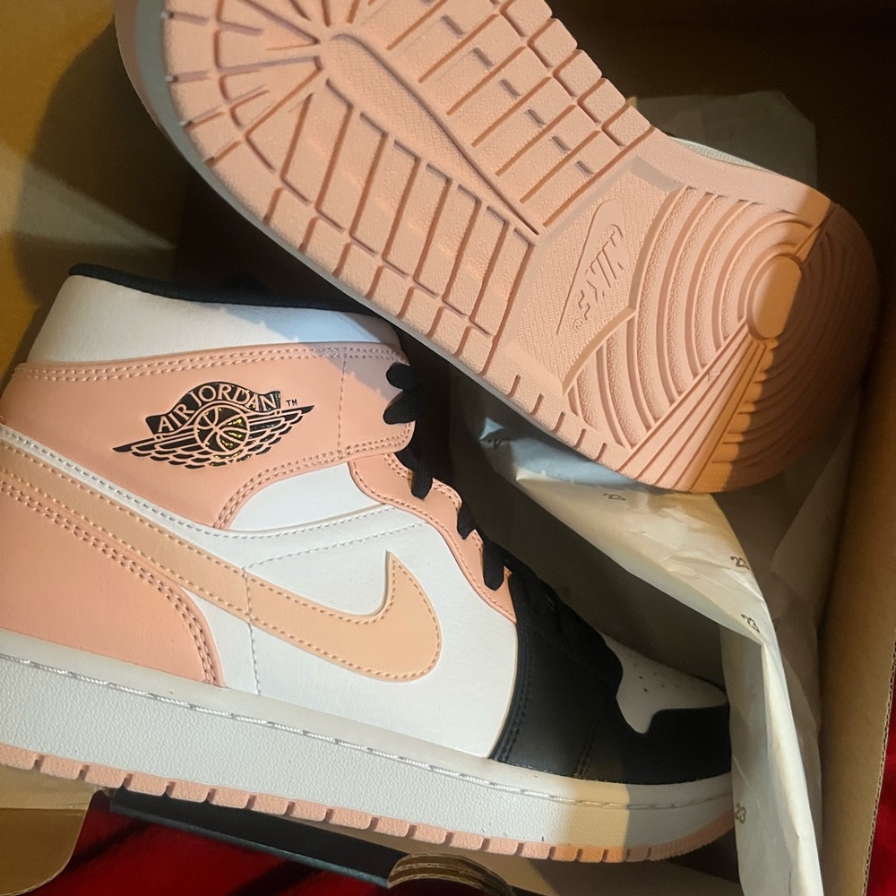 Jordan Mid Sneakers in Pink, Black, and White